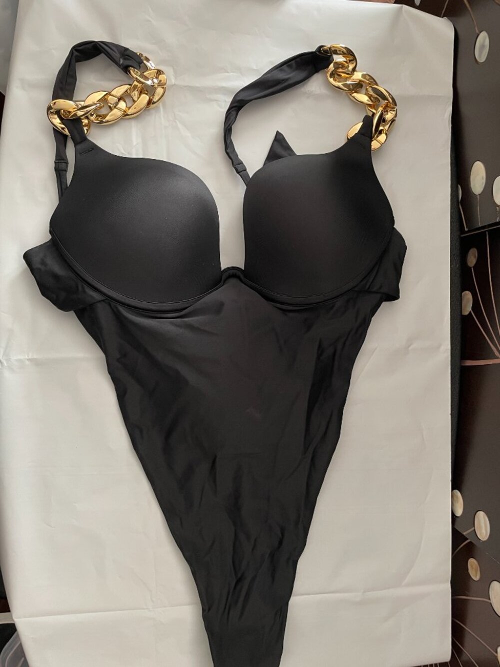 Fredericks of Hollywood rising star push up and wrap bottom chain swim one piece - Picture 4 of 7